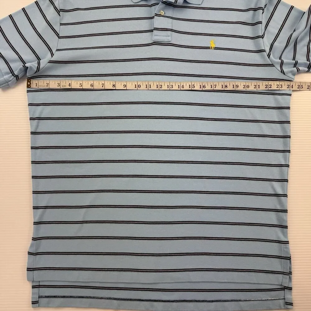 Polo Ralph Lauren Mens L Blue Striped Polo Shirt Yellow Pony Short Sleeve